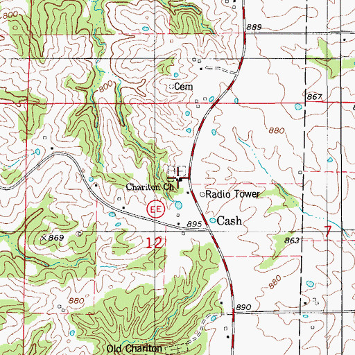 Topographic Map of Chariton Church, MO