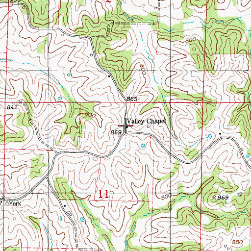 Topographic Map of Valley Chapel, MO