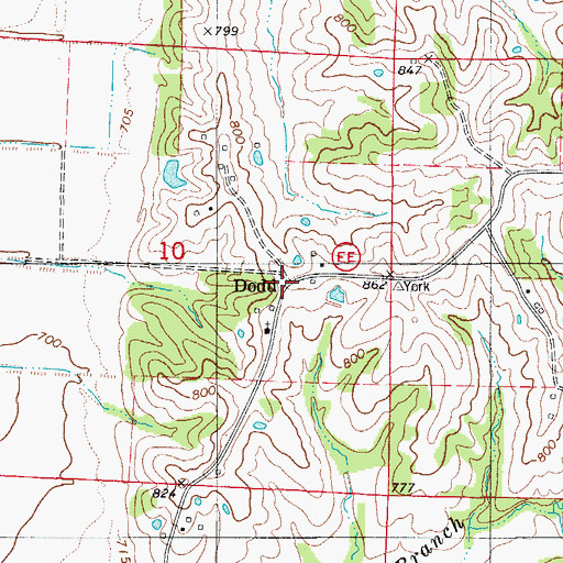 Topographic Map of Dodd, MO