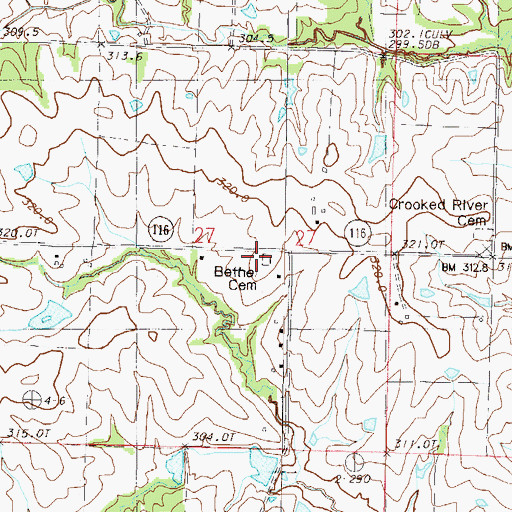 Topographic Map of Bethel Cemetery, MO