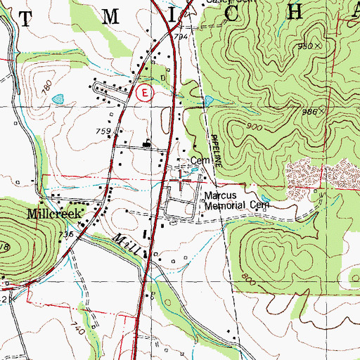 Topographic Map of Marcus Memorial Cemetery, MO