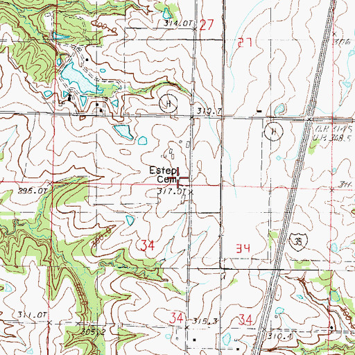 Topographic Map of Estep Cemetery, MO