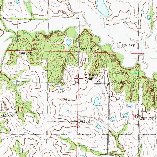 Topographic Map of Harlan Cemetery, MO