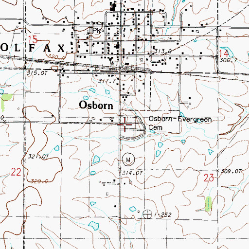 Topographic Map of Osborn-Evergreen Cemetery, MO