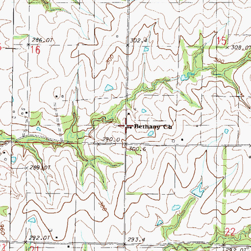 Topographic Map of Bethany Church, MO