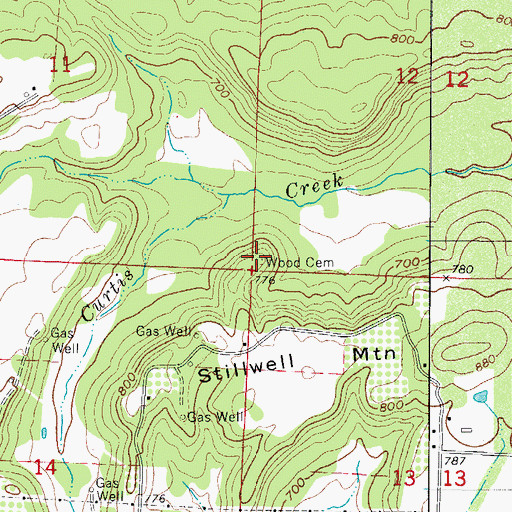 Topographic Map of Wood Cemetery, AR
