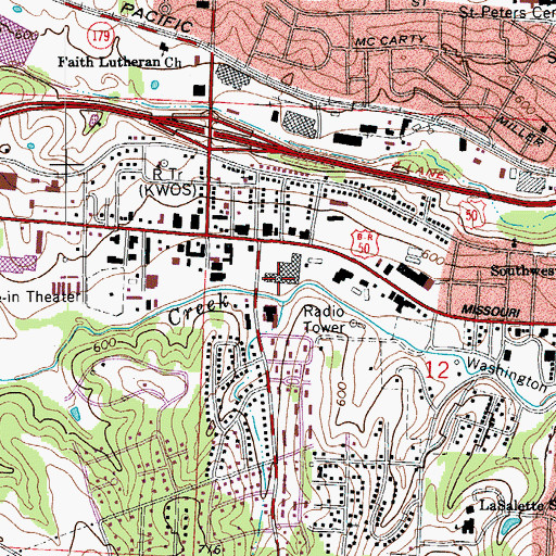 Topographic Map of Southwest Plaza, MO