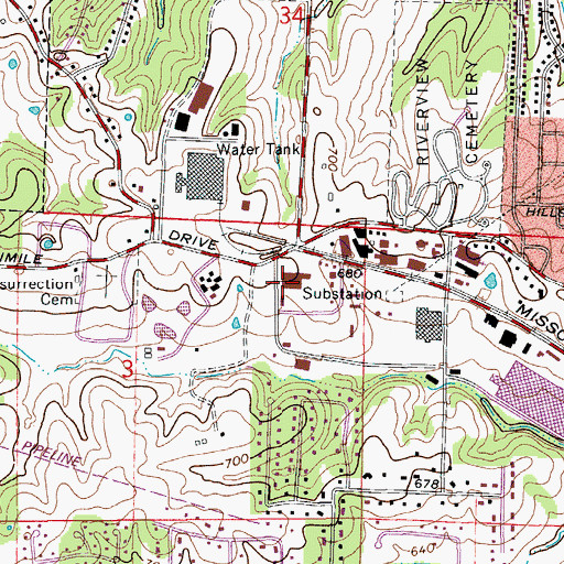 Topographic Map of Gerbes Center, MO
