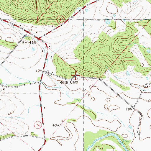Topographic Map of Roth Cemetery, MO