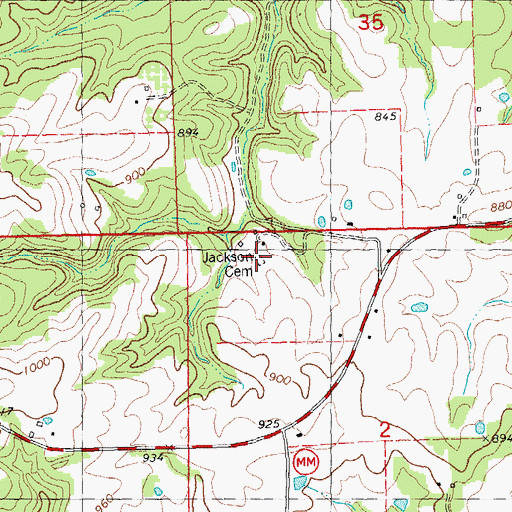 Topographic Map of Jackson Cemetery, MO