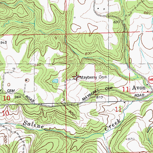 Topographic Map of Mayberry Cemetery, MO