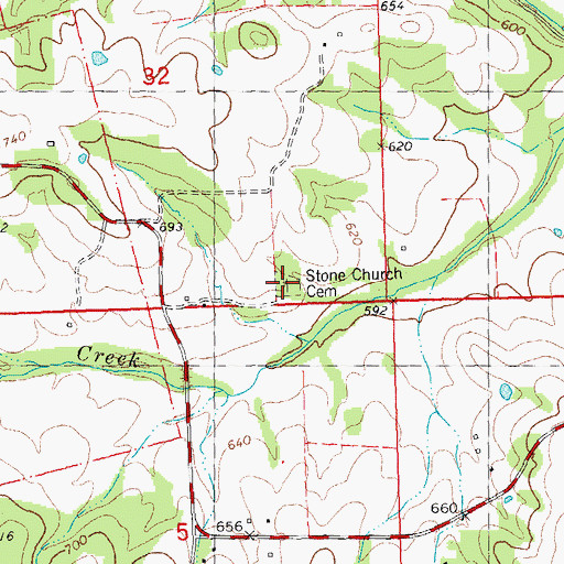 Topographic Map of Stone Church Cemetery, MO