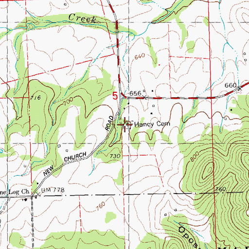 Topographic Map of Haney Cemetery, MO