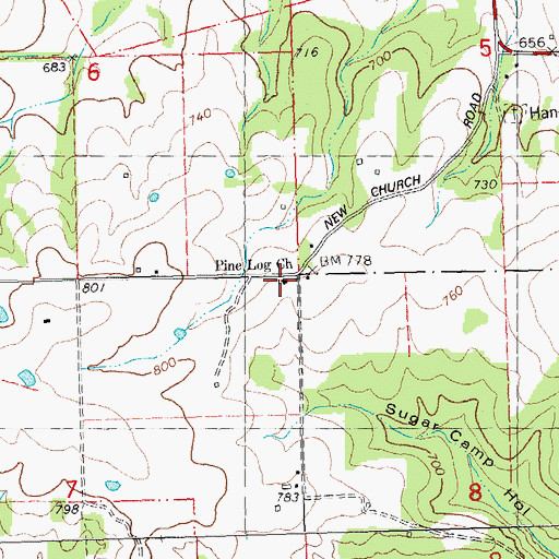 Topographic Map of Pine Log Church, MO