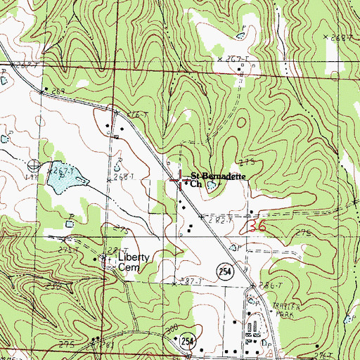 Topographic Map of Saint Bernadette Church, MO