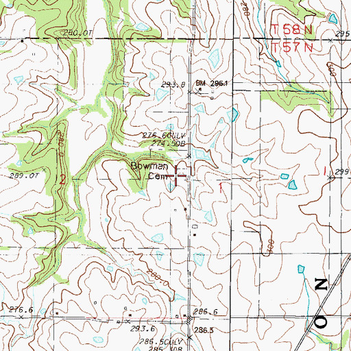 Topographic Map of Bowman Cemetery, MO
