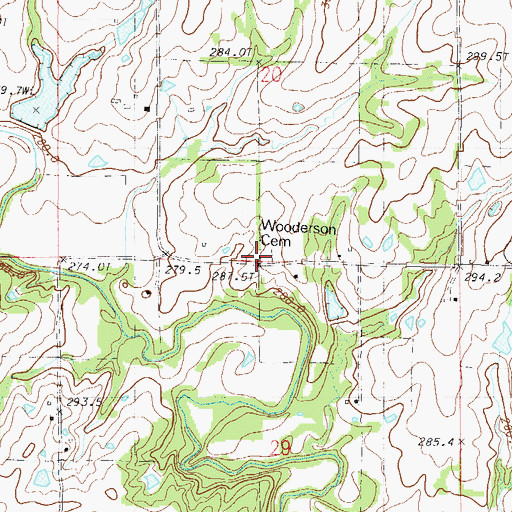 Topographic Map of Wooderson Cemetery, MO