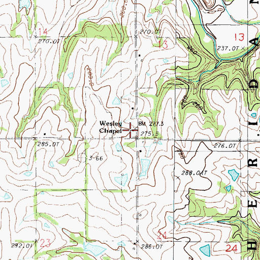 Topographic Map of Wesley Chapel, MO
