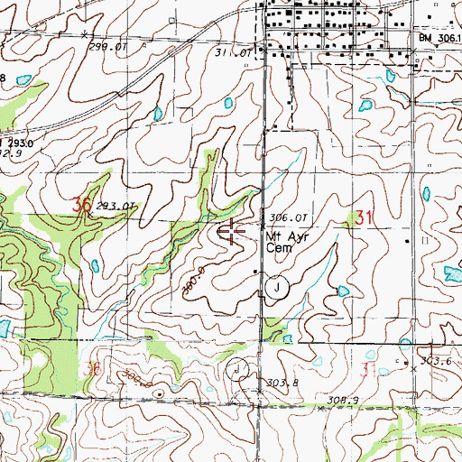 Topographic Map of Mount Ayr Cemetery, MO