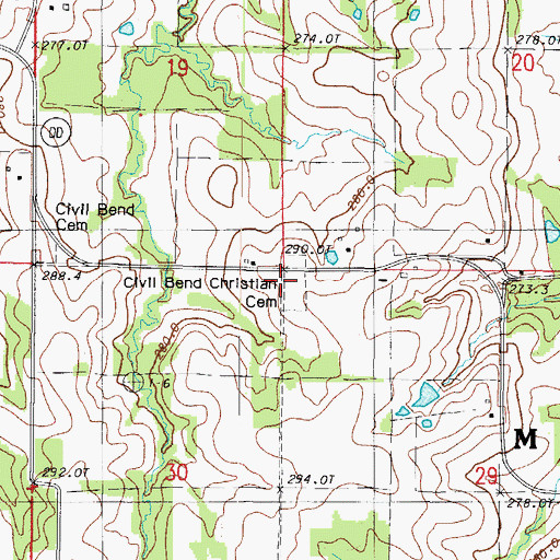 Topographic Map of Civil Bend Christian Cemetery, MO