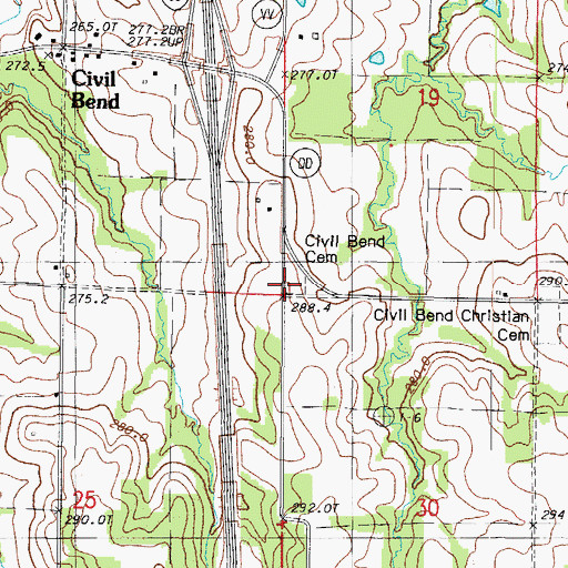 Topographic Map of Civil Bend Cemetery, MO