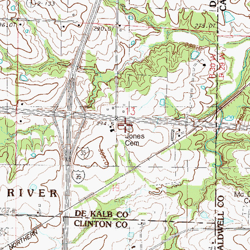 Topographic Map of Jones Cemetery, MO