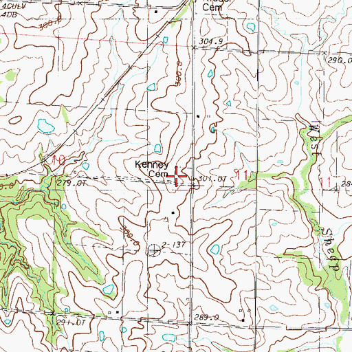Topographic Map of Kenney Cemetery, MO