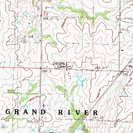 Topographic Map of Delano Cemetery, MO