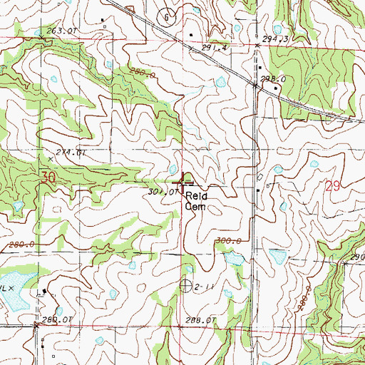 Topographic Map of Reid Cemetery, MO