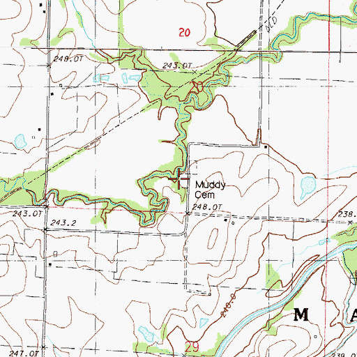 Topographic Map of Muddy Cemetery, MO