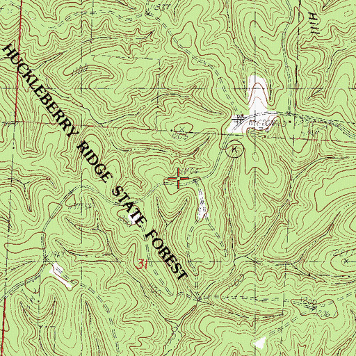 Topographic Map of Huckleberry Ridge State Forest, MO