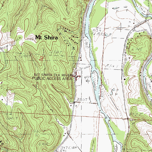 Topographic Map of Mount Shira Elk River Public Access Area, MO