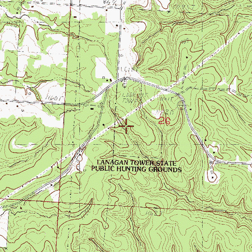 Topographic Map of Lanagan Tower State Public Hunting Grounds, MO