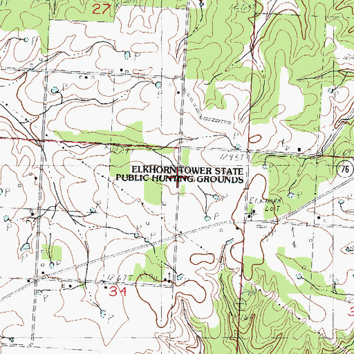 Topographic Map of Elkhorn Tower State Public Hunting Grounds, MO