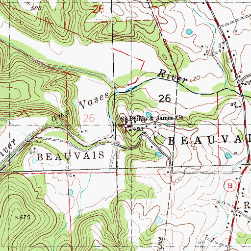 Topographic Map of Saints Phillip and James Church, MO