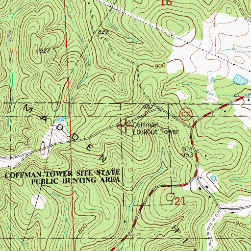 Topographic Map of Coffman Lookout Tower, MO