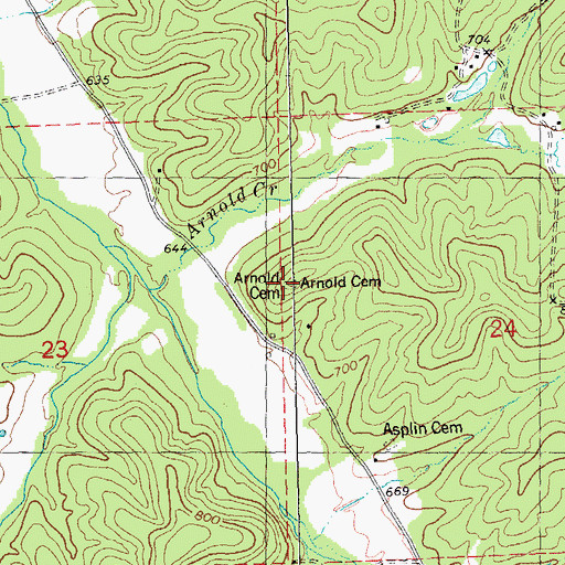 Topographic Map of Arnold Cemetery, MO