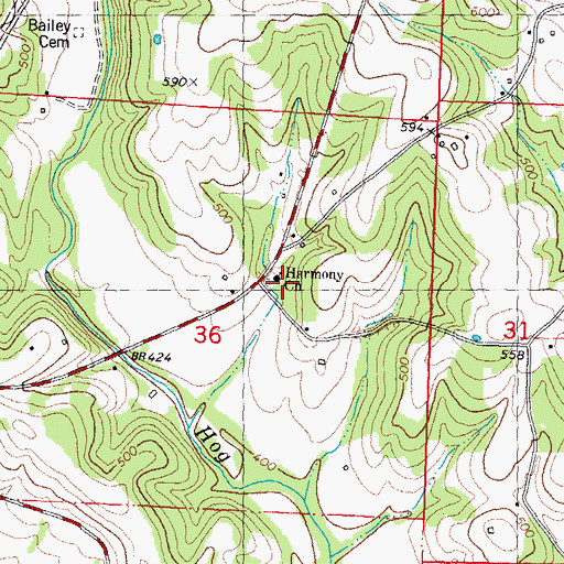 Topographic Map of Harmony Church, MO