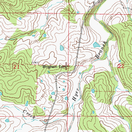 Topographic Map of Bingham Cemetery, MO