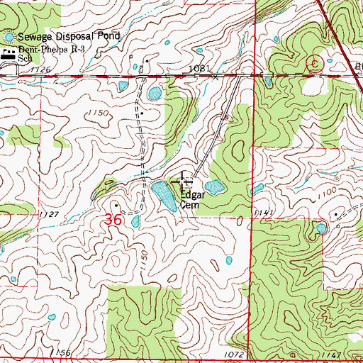 Topographic Map of Edgar Cemetery, MO