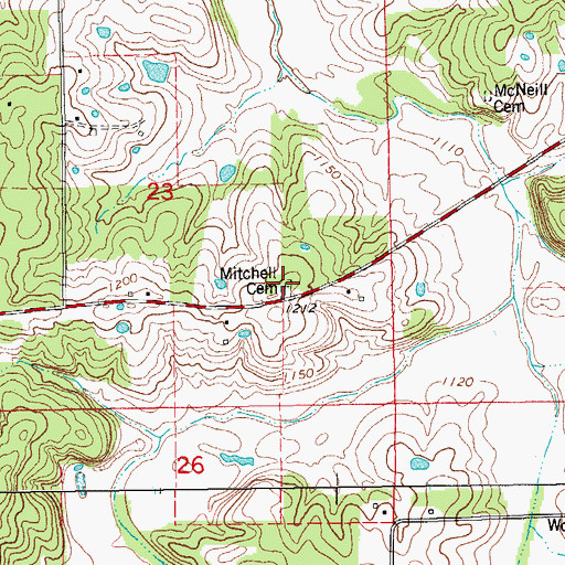 Topographic Map of Mitchell Cemetery, MO