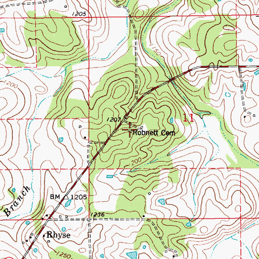 Topographic Map of Robnett Cemetery, MO