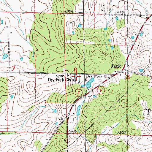 Topographic Map of Dry Fork Cemetery, MO