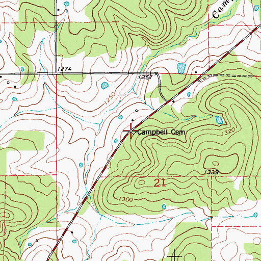 Topographic Map of Campbell Cemetery, MO