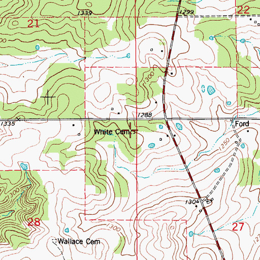Topographic Map of White Cemetery, MO
