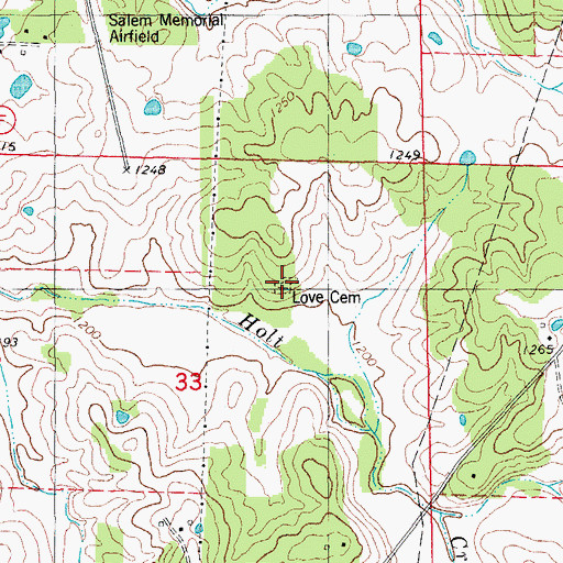 Topographic Map of Love Cemetery, MO