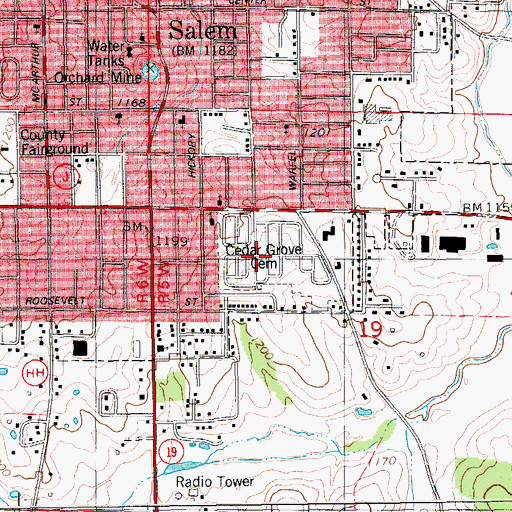 Topographic Map of Cedar Grove Cemetery, MO