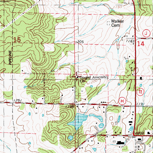 Topographic Map of Gospel Assembly Church, MO