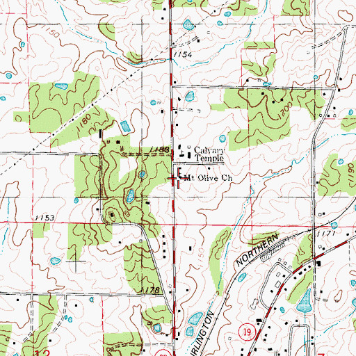 Topographic Map of Mount Olive Church, MO