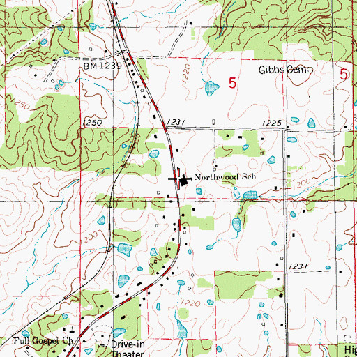Topographic Map of Northwood School, MO
